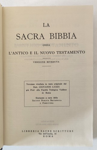 LA SACRA BIBBIA versione riveduta da Giovanni LUZZI - 1989 Lib. Sacre Scritture