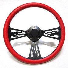 Hot Rod Street Rod Rat Rod Truck Red Black Flamed Billet Steering Wheel Horn Hot Rod Street Rod Rat Rod Truck Red Black Flamed Billet Steering Wheel Horn