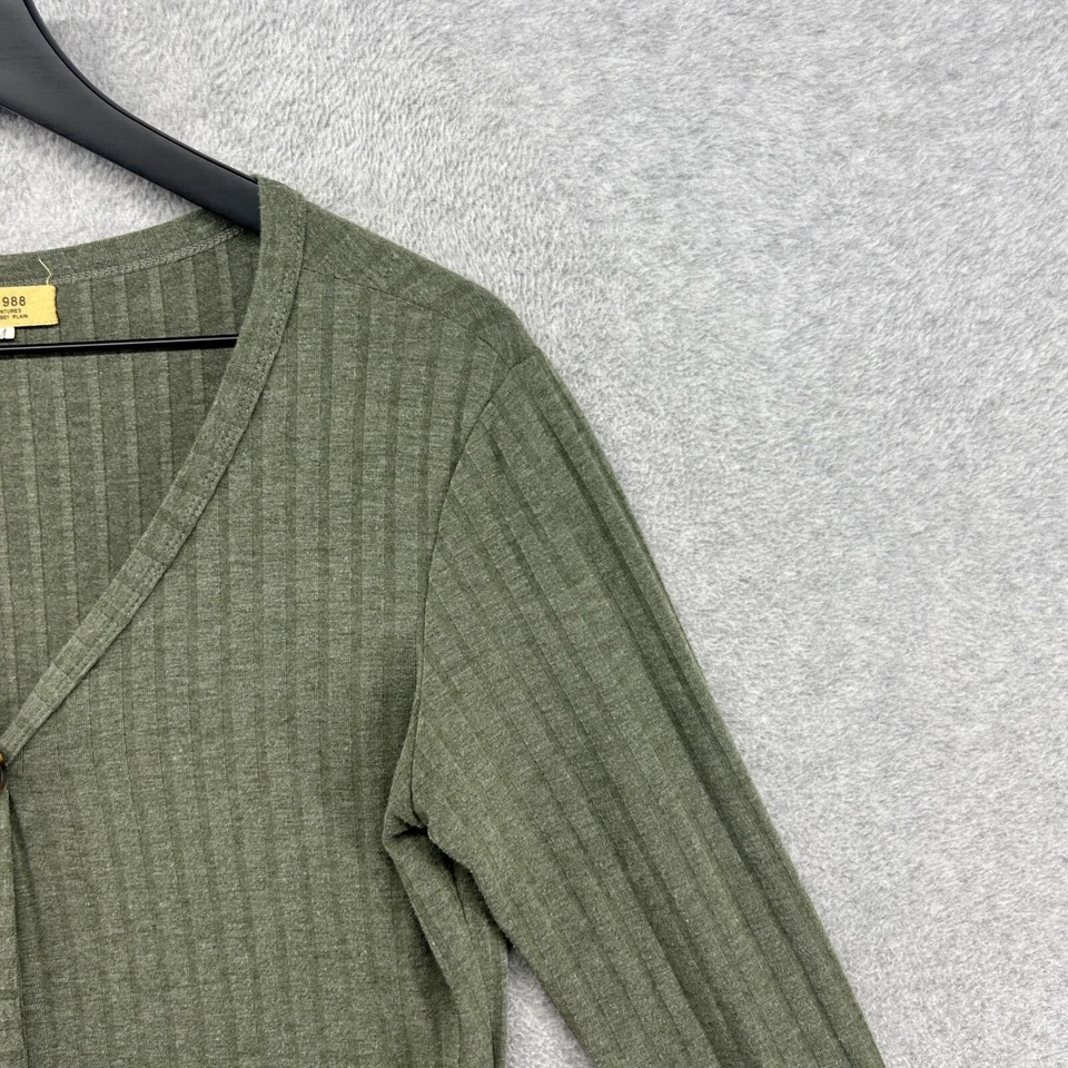 Cardigã Piko 1988 suéter feminino tamanho médio verde manga longa botão com nervuras - Imagem 3 de 4