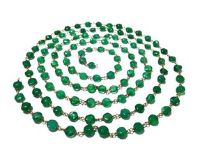 Authentic Green Onyx Coin 5-6mm Rosary Beaded Chain 24k Gold Plated Wire Wrapped 3 Feet