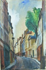 Altes Gemälde Straßenszene Quartier Latin 5. Paris Cesar Bron Vlaminck Art Deco
