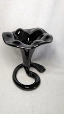 Amethyst Black Art Glass Trumpet Flower Shaped Vase. Swirled Base. Gift Worthy