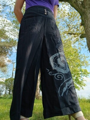 Schwarze Palazzo-Haremshose mit weitem Bein Damen Ladies Baggy Thailand Sommerhose