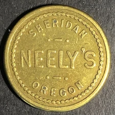 Neely's Sheridan Oregon Brass G/F 5c Trade Token 21.17mm