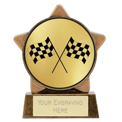 Motorsport Chequered Flag Award Mini Star Centre Holder Trophy 8cm (3 1/4")