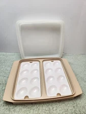 Tupperware Deviled Egg Container Keeper w/ Trays & Lid - Tan/Amond 723-1