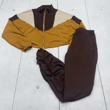 SHEIN Track Suit Womens Small Brown Colorblock Zip Jacket Pants Set Athleisure