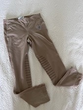 Tuff Rider Girls 12 Tan Equestrian Pull On Riding Breeches Leggings Grip Knees