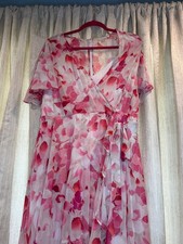 Calvin Klein Pink Floral Sheer Wrap Dress Flutter Sleeve Lined Womens Size 16W