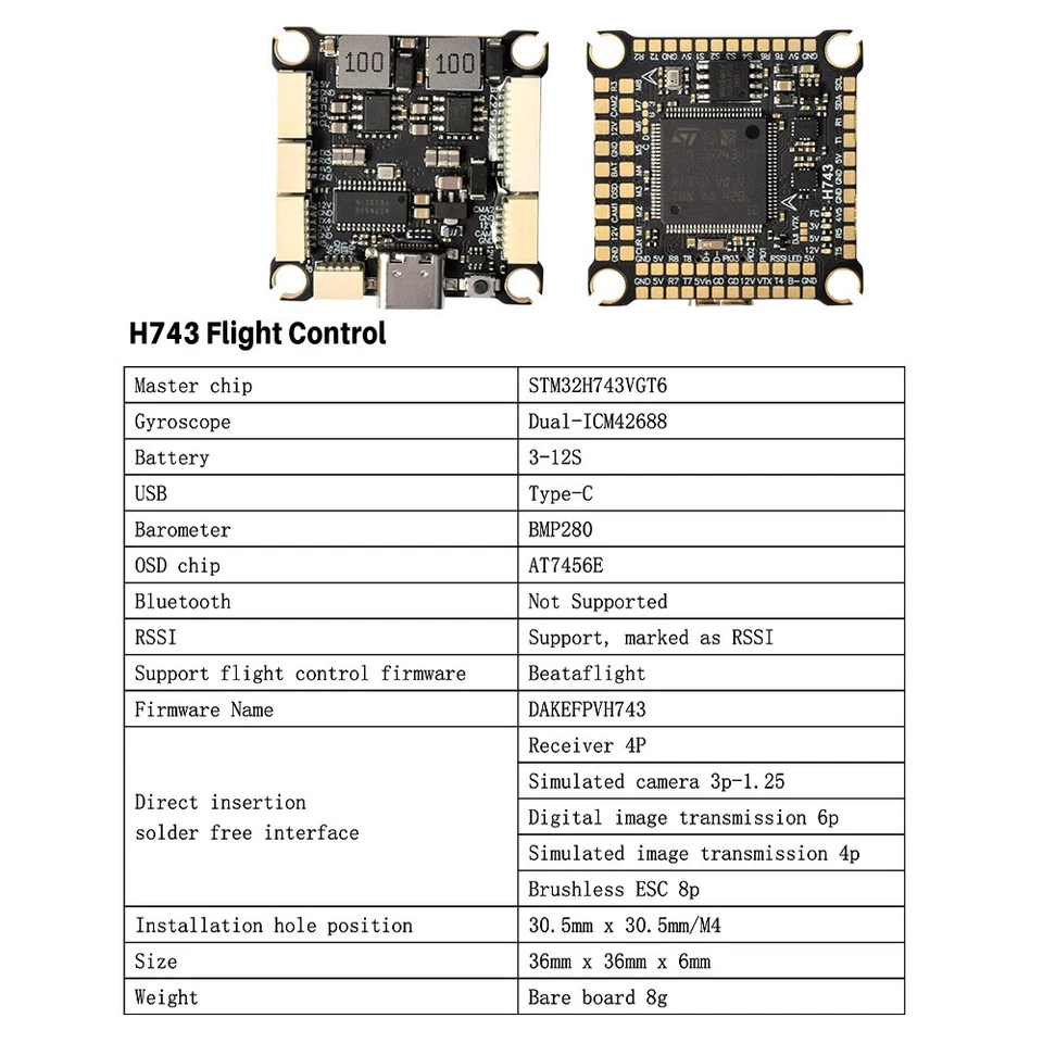 9IMOD H743 Flight Stack Control 4in1 70A/80A ESC 3-8S Lipo 30.5x30.5mm Dual Gyro - Image 2 of 4