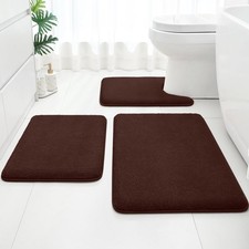 3 PCS Brown Memory Foam Washable Bathroom Rugs Bath Mat 17x24/20x32 Inch