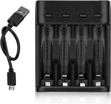 4 Bay AA/AAA Battery Charger, USB for 1.2V Nimh Nicd Rechargeable Batteries