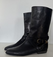 Vtg 8.5 Crop Flat Riding Boots Double Belt Leather Sole Vintage Van Eli Italian