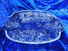 Vintage Soga Japan Mid Winter Glass Rose Plate | Heavy Duty Crystal Oblong Platt