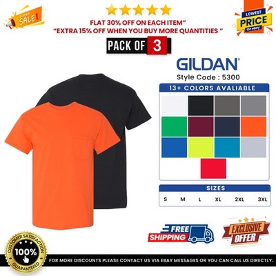 3 Pack Of Gildan G530 Unisex Heavy Cotton Pocket T Shirt Stylish T-Shirt