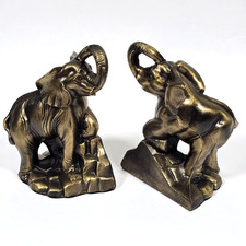 VINTAGE BRASS ELEPHANT BOOKENDS PARK SHERMAN S.C.C. 8" MCM 1975 MADE IN USA