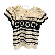 Top de ganchillo Rails Penelope manga acampanada avena azul marino boho mezcla de algodón - talla XS