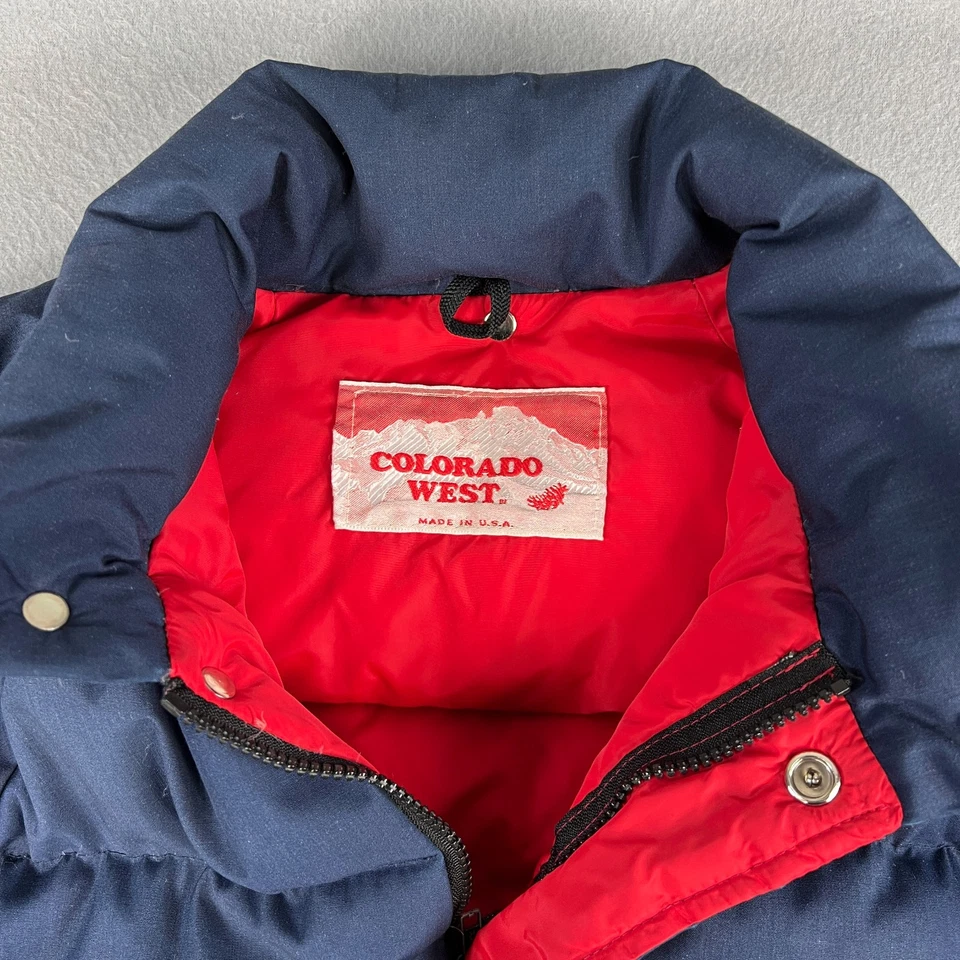 Chaqueta acolchada de plumón Colorado West de colección para hombre pequeña azul años 80 retro hecha en EE. UU. Foto 4 de 4