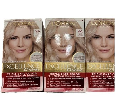 *3 Pack* L'Oreal 9A Excellence Creme Permanent Color Light Ash Blonde