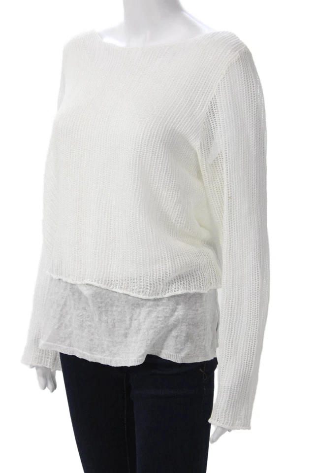Suéter Pullover Acrobat Unisex Blanco 100% Lino Manga Larga Clásico Talla M Foto 2 de 4