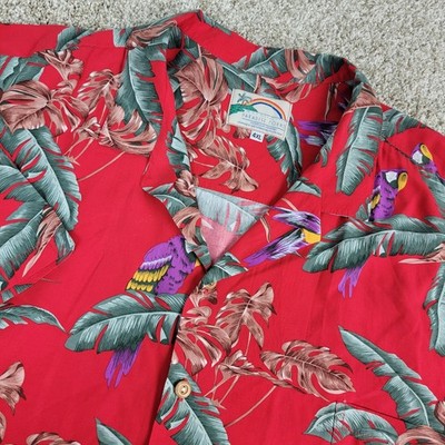 Vintage Paradise Found Mens 4XL Red AOP Magnum PI Parrot Hawaiian Short Sleeve