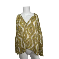 Boden Printed Notch-Neck Sparkle Top Yellow Gold Metallic Womens Size 16-18