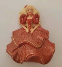 Vintage 1993 Barbie Hallmark Collectors Pin Red Dress Blonde Blue Eyes 
