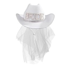 Cowboy Hat with Veil Bachelorette Party Cowgirl Hat Wedding, Bridal White