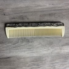 Vintage Ornate Embossed Silver Plate Victorian Early Plastic Hair Comb Vanity