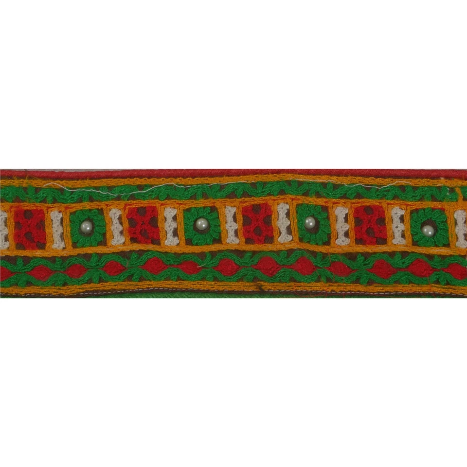 Sanskriti Vintage Sari Border Indian Craft Trim Hand Beaded Sewing 1 Yard Lace Foto 3 de 4