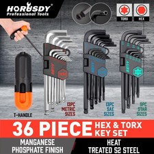 36Pcs Allen Key & Star Torx Hex Wrench Security Bit Kit Metric SAE Long Ball End