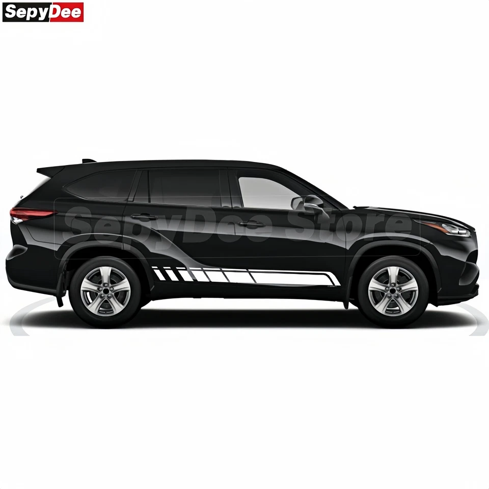 Calcomanía de vinilo a rayas para carrocería deportiva Toyota Highlander Racing para puerta de coche Foto 4 de 4