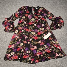 Calvin Klein Dress Womens 4 Black Mini Floral Pullover Lined V-Neck Short Flower