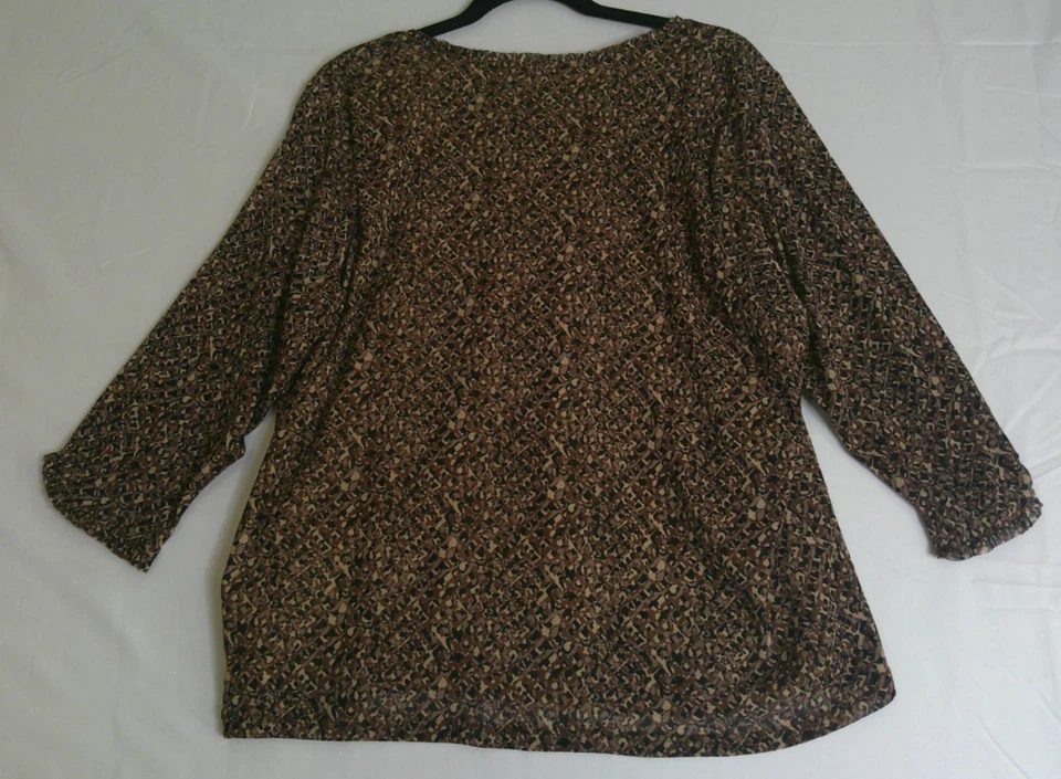Blusa Top J H Collectibles Mujer 2X Marrón Negro Estampado Animal Geométrico Carrera Foto 2 de 4