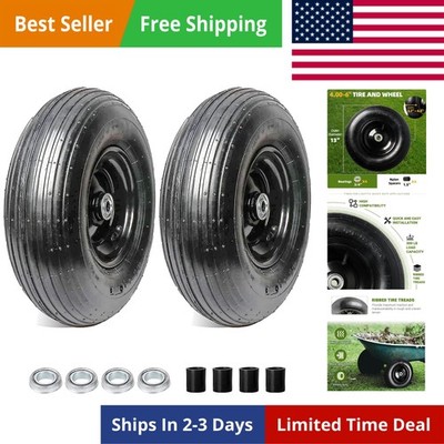 2-Pack 4.00-6'' Tire and Wheel, 13'' Pneumatic Tire and Rim for Wheelbarrow, 5/...