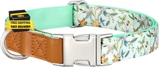 Floral Dog Collar with Quickly Release Metal Buckle Adjustable Cute Green Rose C