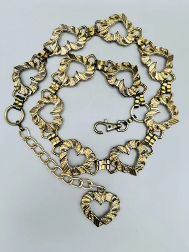 Vintage Boho Gold Toned Heart Adjustable Chain Link Hip Metal Belt 