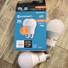 EcoSmart A19 LED Soft White 2700K 15.5W 100W Eq 1600lm Dimmable 2 Bulbs