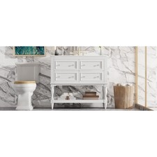 36" Bathroom Vanity Cabinet with Ceramic Sink Combo, Solid Wood Frame, 4 Drawers