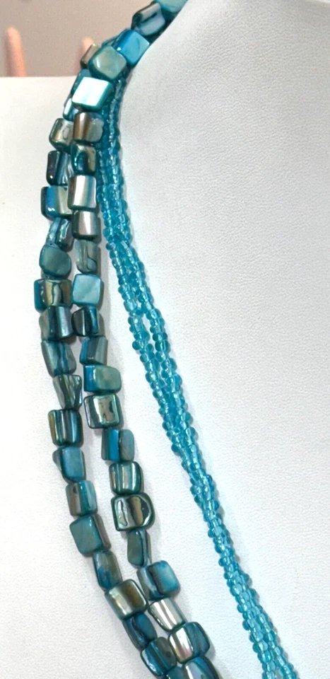 Collar Ajustable Multi Hilo Piezas Metal Tono Cobre Rebanada Azul Delgado Foto 4 de 4