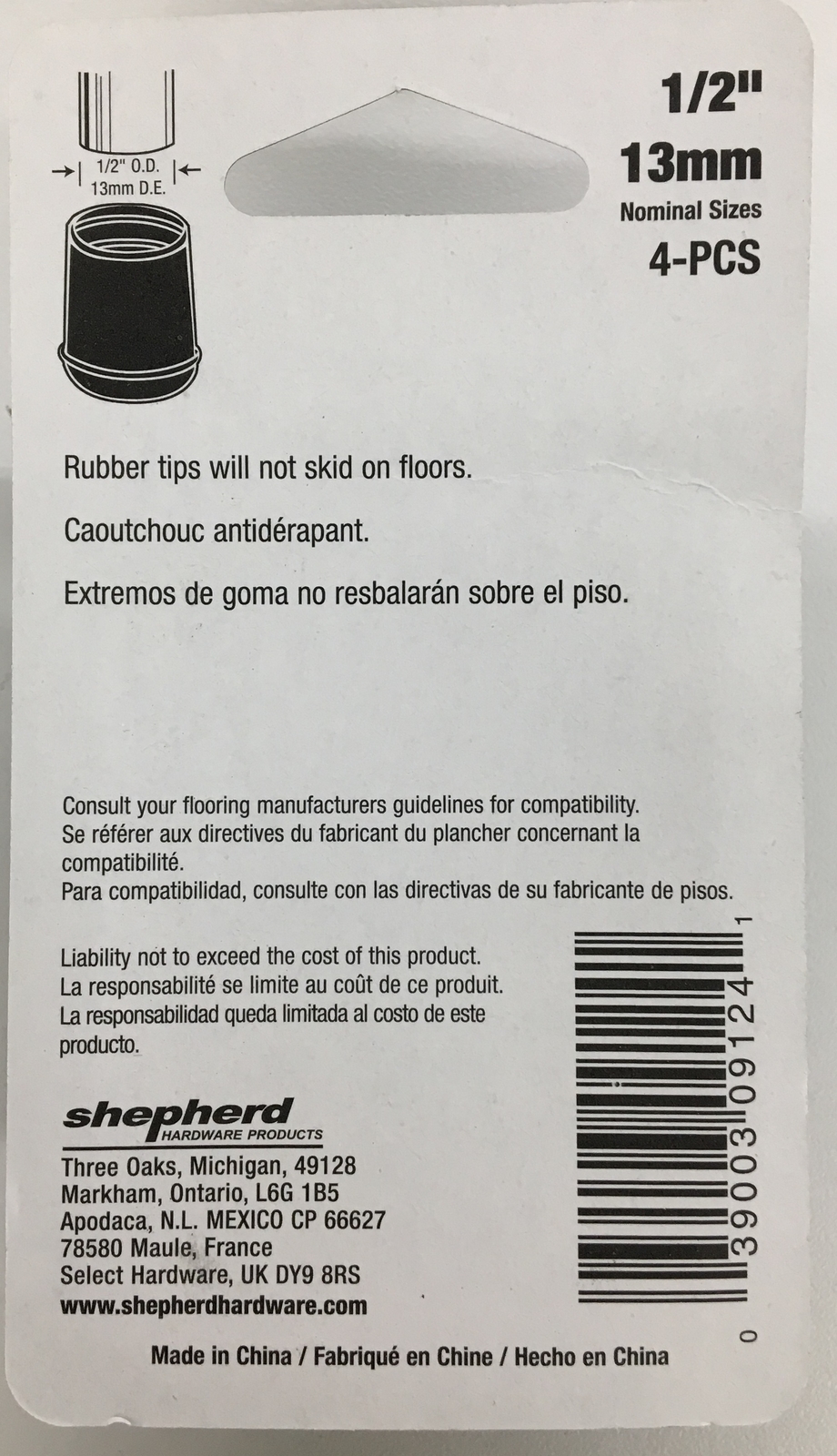 Shepherd Hardware 9124 1/2 Inch Black Rubber Leg Tips for sale online