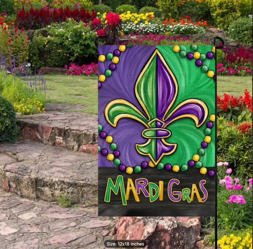 Mardi Gras Garden Flag, Linen Double-Sided Yard Art, 12x18 In, Great Gift - Picture 5 of 10
