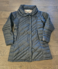 Isis Women Black Goose Down Quilted Collared Long Winter Coat Jacket Full Zip 12