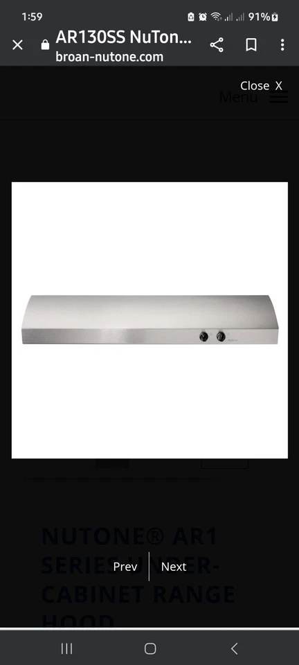 Campana extractora Braun-Nutone serie AR1 30" debajo del gabinete con luz  Foto 4 de 4