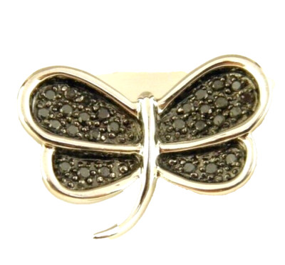 Sterling Silber Anhänger Drache / Schmetterling schwarzer Diamant
