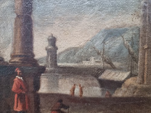 Capriccio architettonico con rovine e porto ANTICO olio Italia SETTECENTO ‘700 - Picture 4 of 22
