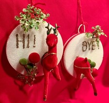 Targa di benvenuto, cervo rosso floccato, polistirolo, plastica, renna, Natale, vintage, MCM