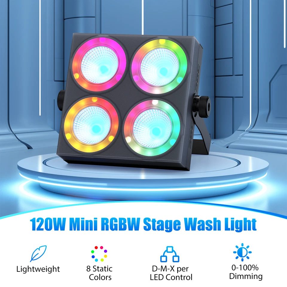 120W Mini RGBW Stage Wash Par Light DMX Party Show Audience Blinder Spotlight - Imagem 3 de 4