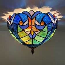 Tiffany Style Ceiling Lights Green Blue Stained Glass LED Bulbs 12  W 12'D 8"H