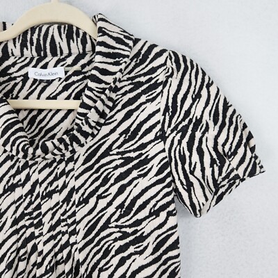 Calvin Klein Dress Womens 2 Tan Black Zebra A Line Cowl Neck Puff Short  Sleeve | eBay